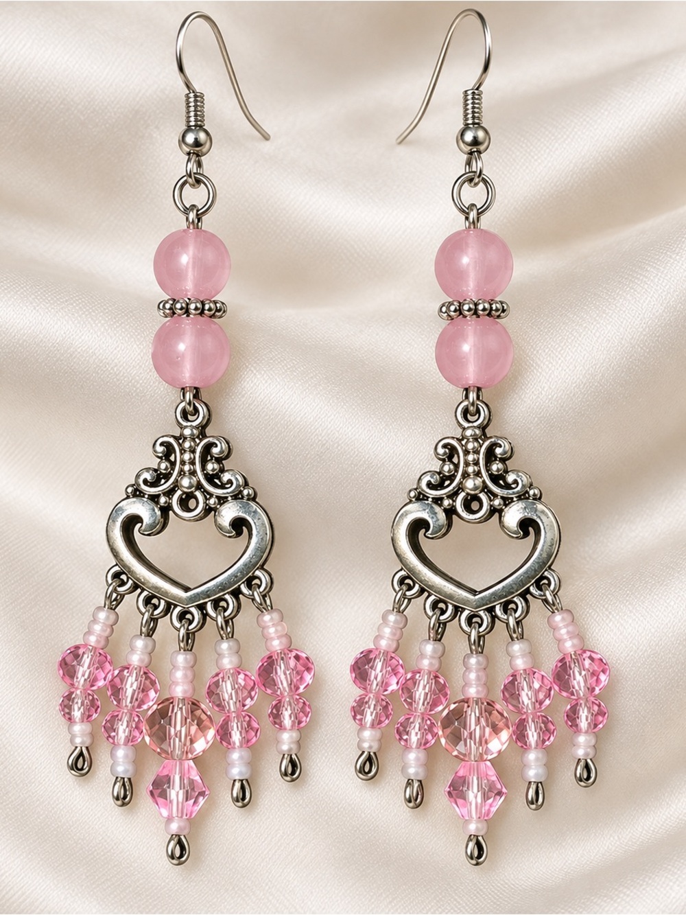 Soft pink love dangle earrings